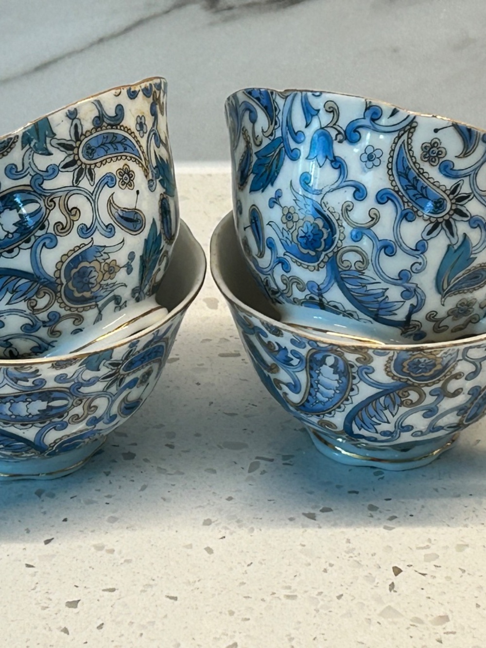 Four Lefton Blue & White #Paisley Vintage China Tea Cups Cottagecore Gift Set - Picture 4 of 8